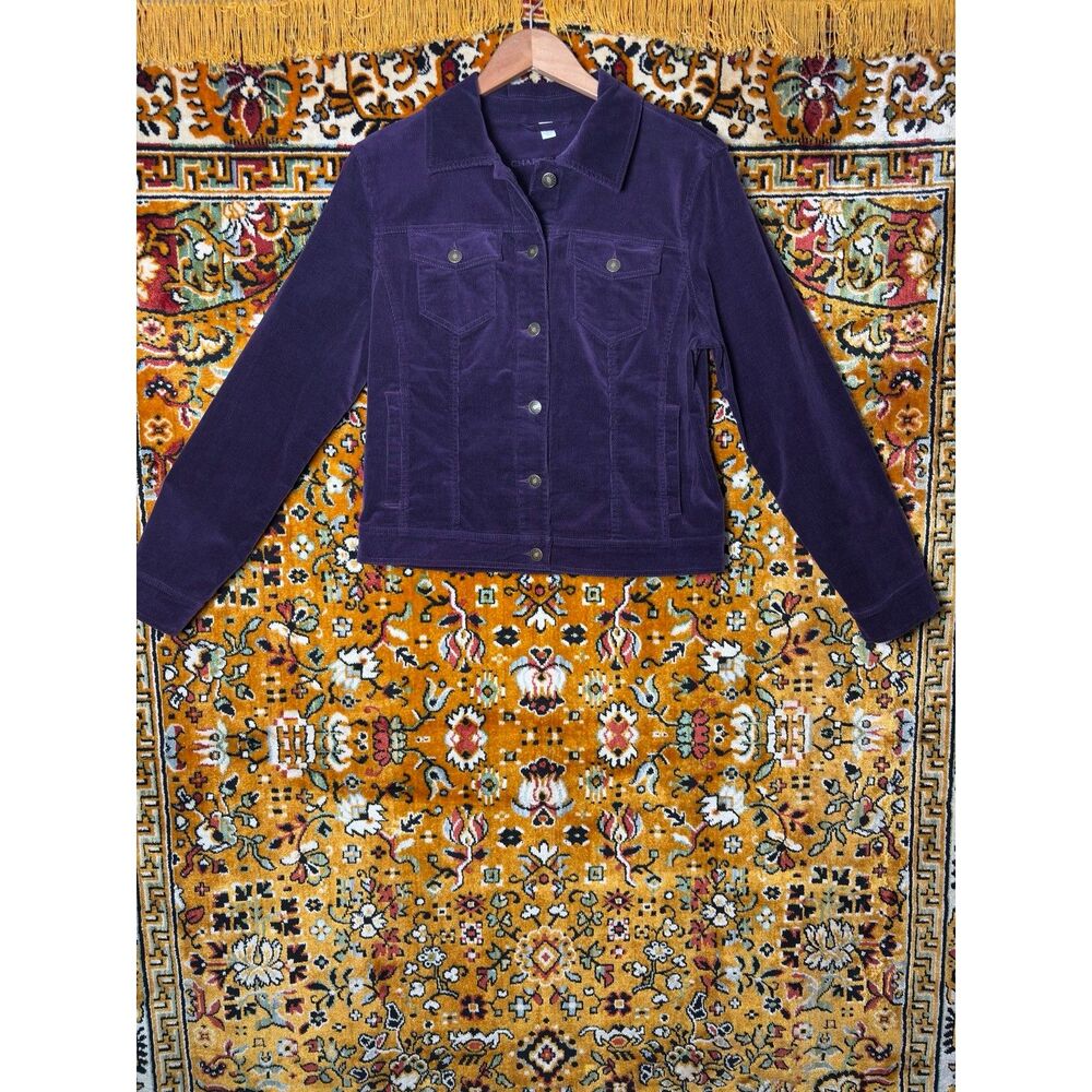 y2K Deep Purple Soft Stretch Cotton Corduroy Trucker Jacket sz Large
